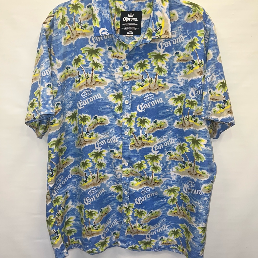 Corona Shirt Mens XXL Multicolor  Short Sleeve 100% Polyester Tropical Graphic